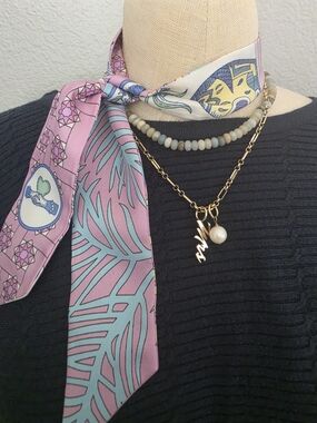 Silky Pink & Aqua Printed Neck Scarf